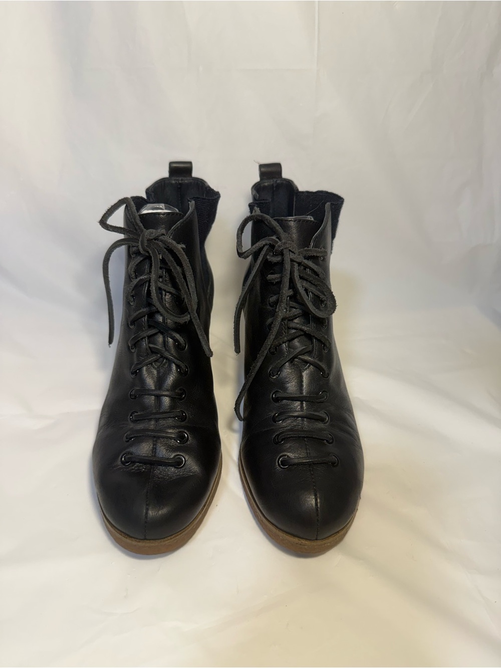 Kork-Ease Leather Ankle Bootie Lace-Up Pull On US Size 7 Black